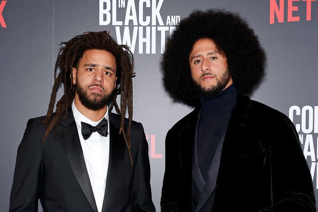 <p>Arturo Holmes/Getty</p> J. Cole (L) and Colin Kaepernick (R)