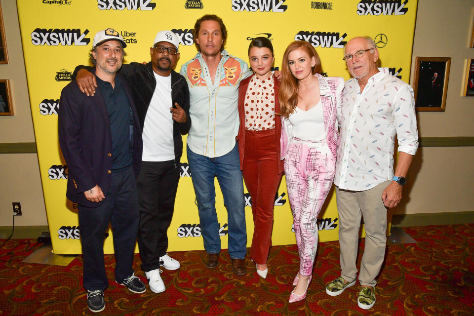 Harmony Korine, Martin Lawrence, Matthew McConaughey,&nbsp;Stefania LaVie Owen, Isla Fisher and Jimmy Buffett at the South by Southwest premiere of "The Beach Bum" in March 2019. (Photo: Matt Winkelmeyer via Getty Images)