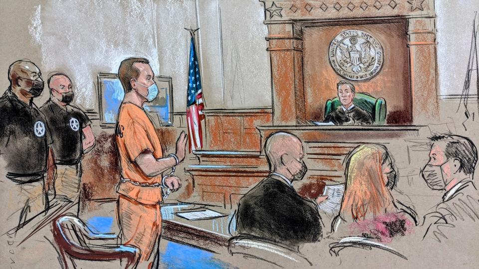 Jonathan Toebbe, accused of trying to sell naval nuclear technology, appears in court, Oct. 12, 2021. / Credit: Sketch by William Hennessy Jr.