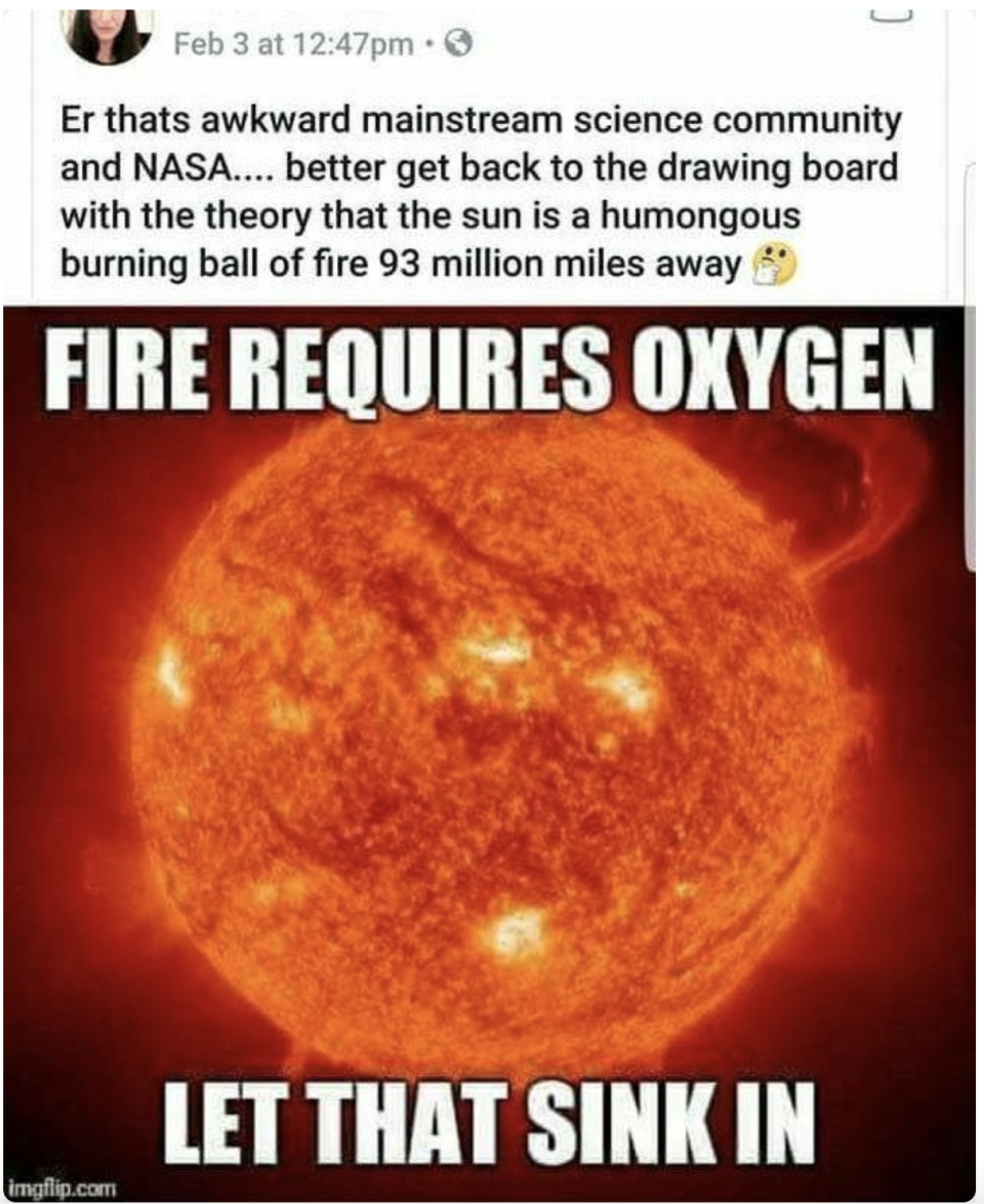 picture of the sun burning and the person is like how can it burn in space without oxygen