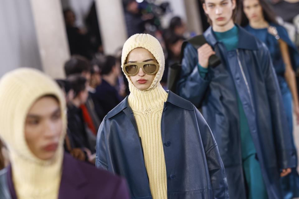 Models wear creations as part of the Lanvin Fall/Winter 2023-2024 ready-to-wear collection presented Sunday, March 5, 2023 in Paris. (Vianney Le Caer/Invision/AP)