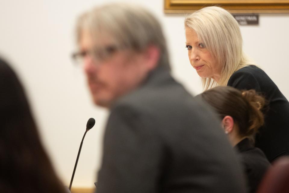 Prosecutor Shannon Dawn Szambecki, right, looks over at Serena Marie Sanchez during her sentencing hearing Monday.