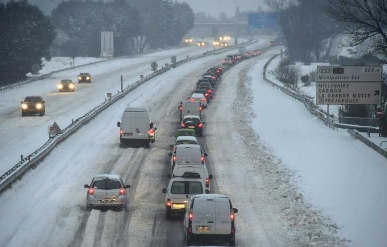 In the usually balmy south of France, motorists were stuck on icy roads as further flurries fell overnight