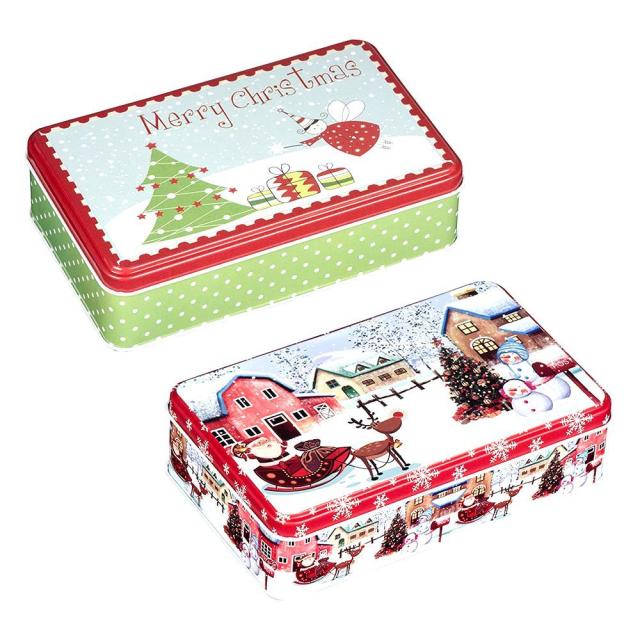 Gift Boutique Square Christmas Cookie Tins Nesting Boxes, Set Of 3 Designs  Holiday Containers Party Favor Supplies With Window Metal Lid Cover