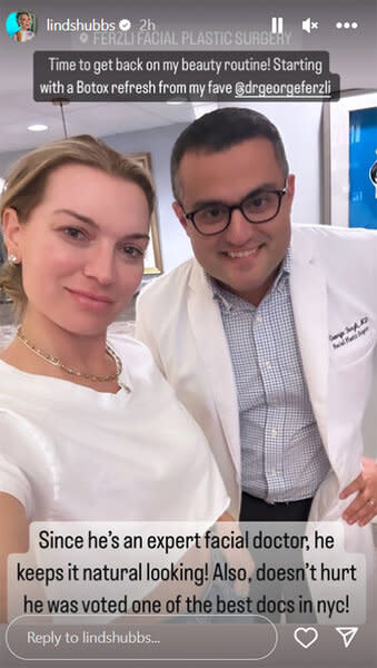 Lindsay Hubbard poses with a doctor during her botox prodecure.