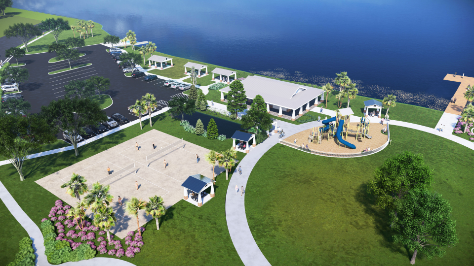 A new playground and a great lawn can be seen in this artist's rendering showing plans for Lake Ariana Park in Auburndale. The park will close soon for the start of the 15-month construction project.