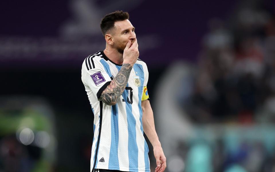 Lionel Messi of Argentina reacts during the FIFA World Cup Qatar 2022 Round of 16 match between Argentina and Australia at Ahmad Bin Ali Stadium - Getty Images