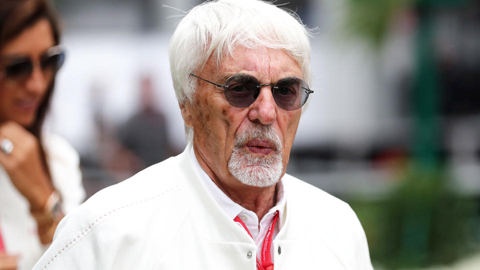 Former F1 boss Bernie Ecclestone is pictured in the paddock at the 2019 Russian Grand Prix.