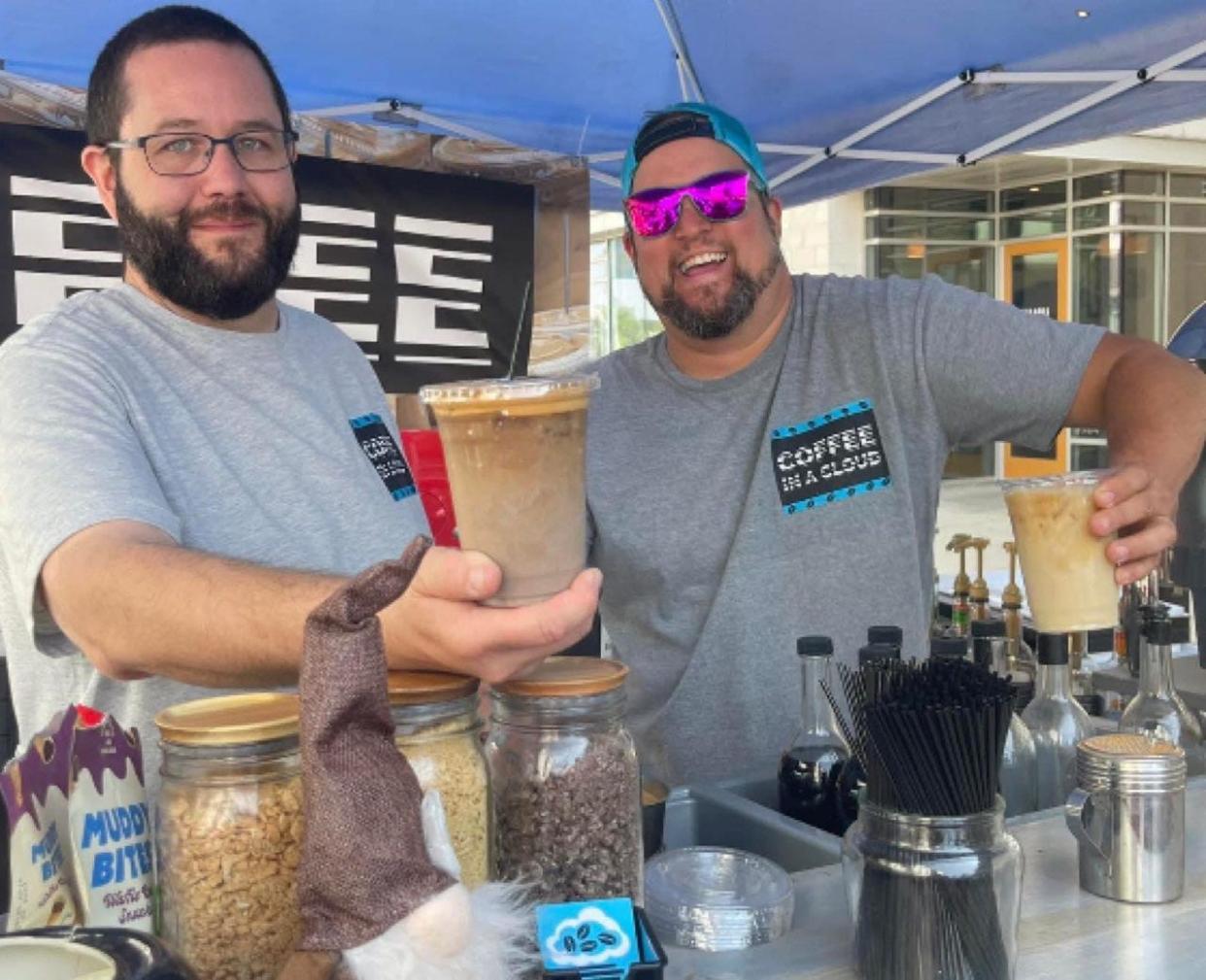 Dominic Guerino, left, and Scott Skibosh opened Coffee in a Cloud in 2021, selling whipped lattes with a variety of creative toppings and additions.