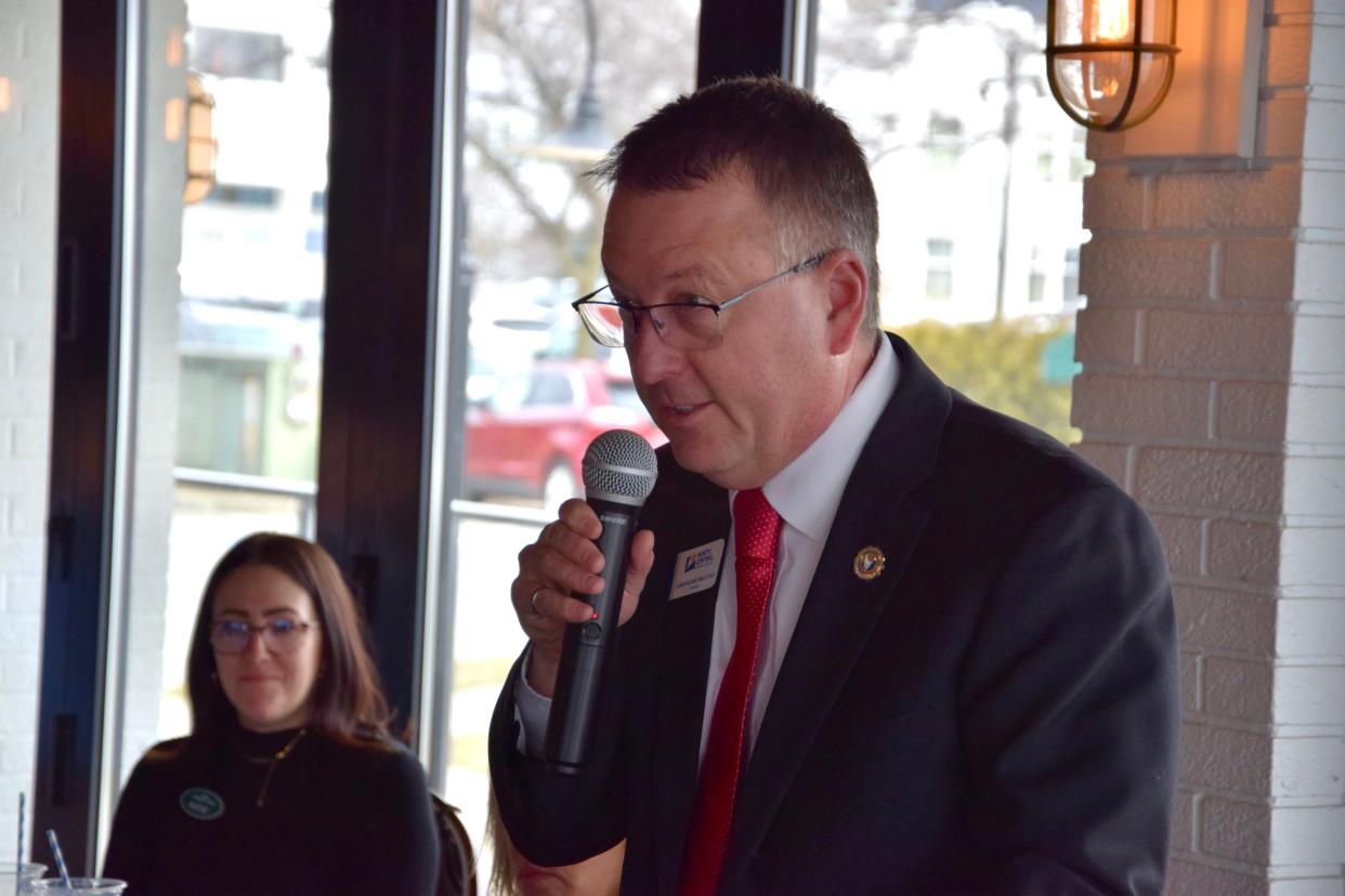 NCMC President David Roland Finley speaks during the 2024 Harbor Springs State of the Community at Stanford Pier on March 14, 2024.