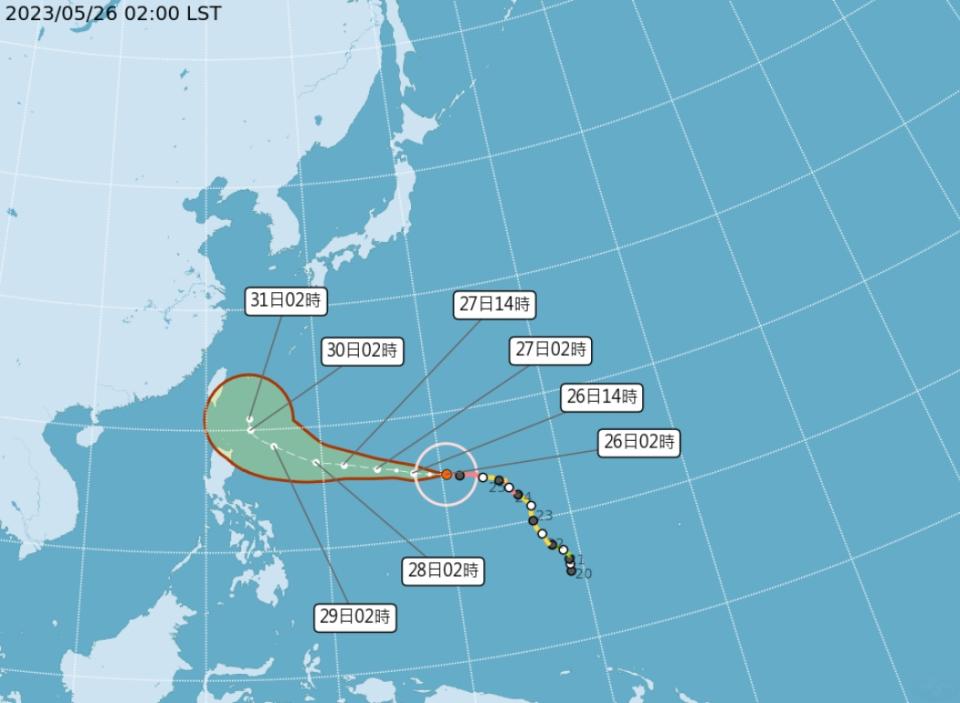「瑪娃」颱風路徑預報。（圖／中央氣象局）