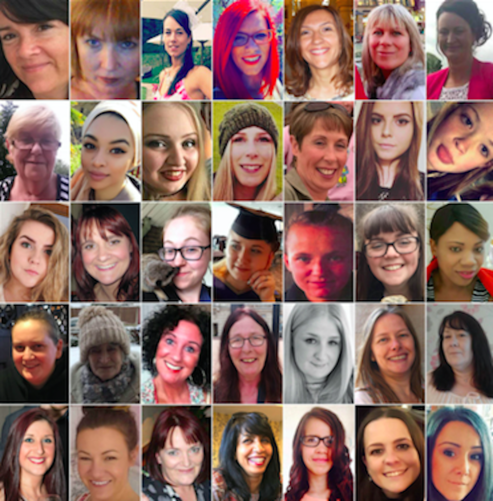 Photos of 35 of the 139 women killed by men in 2017 (FIRST ROW, left to right) Alison Howe, Alyson Watt, Amy Barnes, Andreea Cristea, Aysha Frade, Angelika Klis, Anita Downey; (SECOND ROW, left to right) Anne Searle, Celine Dookhran, Chloe Rutherford, Christine Archibald, Concepta Leonard, Courtney Boyle, Demi Pearson; (THIRD ROW, left to right) Eilidh MacLeod, Elaine McIver, Ellen Higginbottom, Florina Pastina, Gemma Leeming, Georgina Callander, Gillian (Nyasha) Zvomuya (Kahari); (FOURTH ROW, left to right) Hannah Dorans, Jane Hings, Jane Tweddle, Janice Griffiths, Jessica King, Jillian Howell, Joanne Rand; (FIFTH ROW, left to right) Jodie Willsher, Julie Parkin, Justene Reece, Kanwal/Bernice Williams, Katrina Evemy, Kelly Brewster, Kerri McAuley. (Pictures: PA)