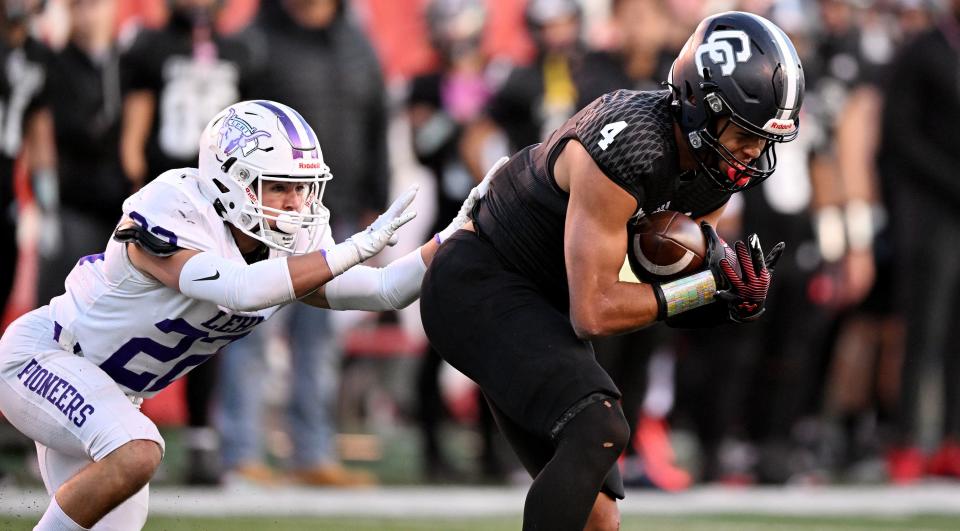 Corner Canyon and Lehi play in high school football semifinal action at Rice-Eccles Stadium in Salt Lake City on Friday, Nov. 10, 2023. Corner Canyon won 63-24. | Scott G Winterton, Deseret News