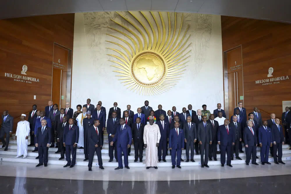 Leaders gather for a group photo at the African Union Summit in Addis Ababa, Ethiopia, on Feb. 18, 2023. (AP Photo, File)