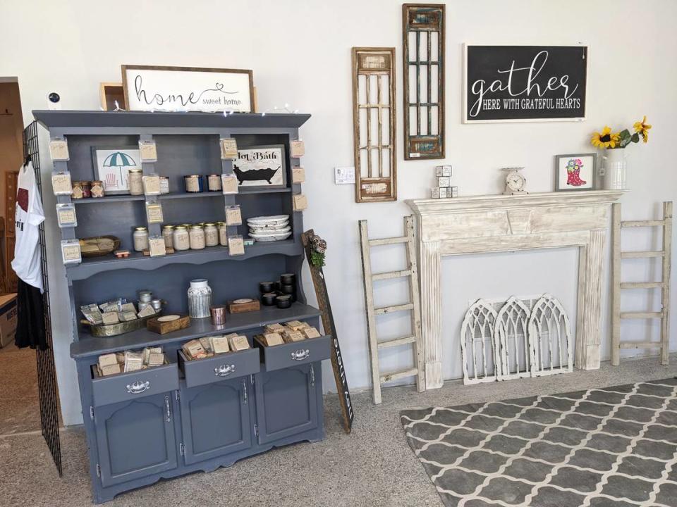 Soy candles and wax melts display at Sawdust & Glitter in Belleville