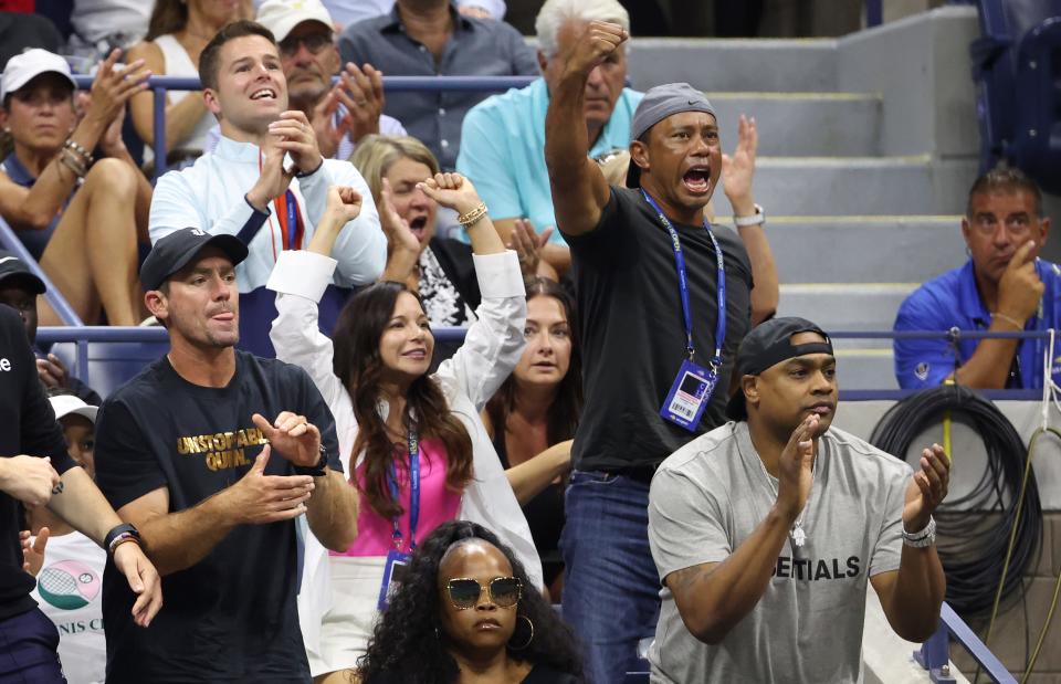 Tiger Woods cheers on Serena Williams at the US Open