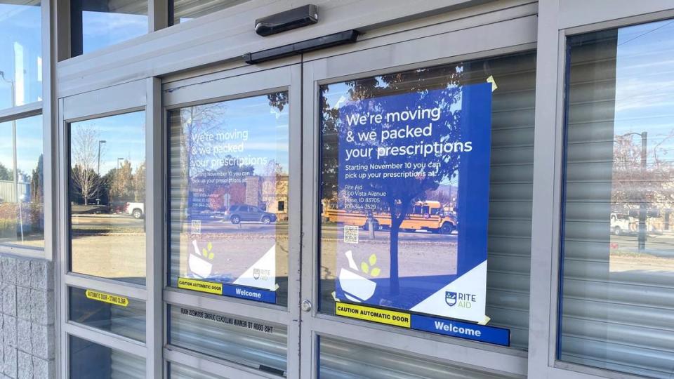 Signs on the doors of a closed Rite Aid store at 5005 W. Overland Road in Boise tell customers to pick up their prescriptions at another Rite Aid pharmacy. Angela Palermo/apalermo@idahostatesman.com