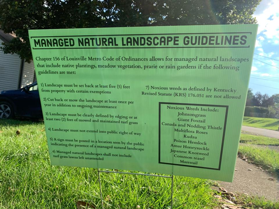 Managed Natural Landscape Guidelines sign according to Chapter 156 Louisville Metro Code of Ordinances