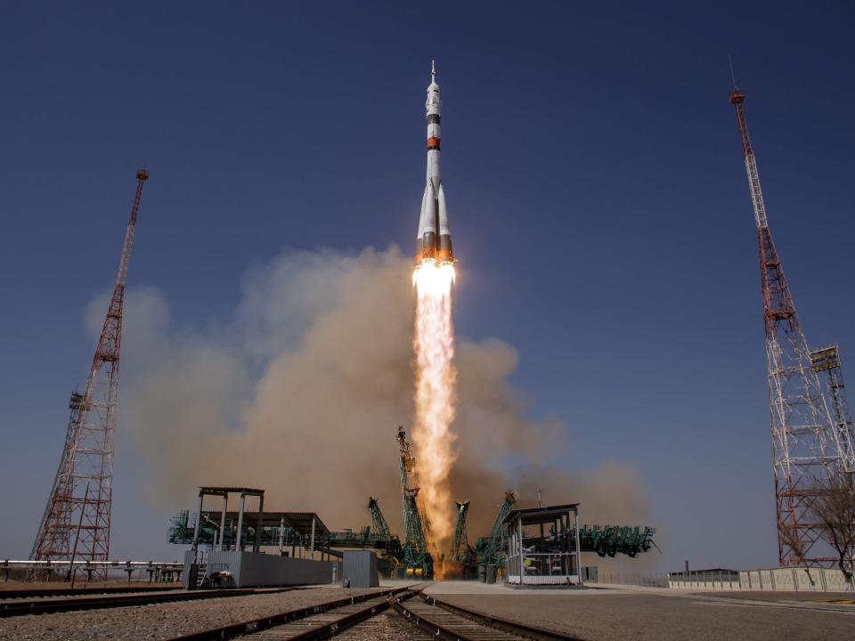 soyuz rocket lifts off from launchpad