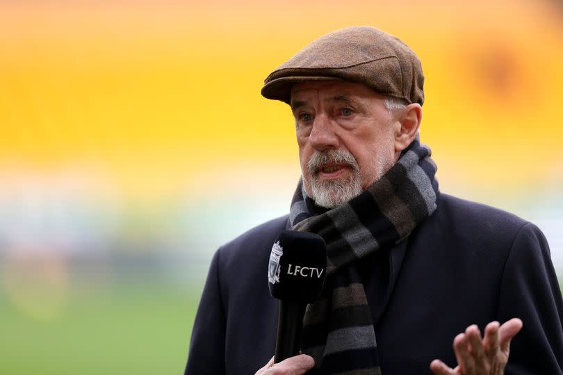 Liverpool TV pundit Mark Lawrenson looks on before the Premier League match between Wolverhampton Wanderers and Liverpool FC at Molineux on February 04, 2023 in Wolverhampton, England.