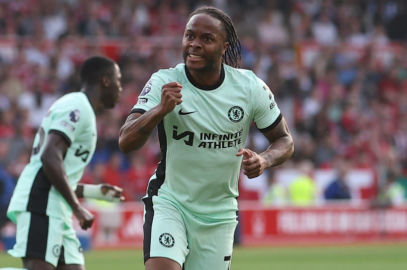 Raheem Sterling celebrates during Nottingham Forest vs Chelsea