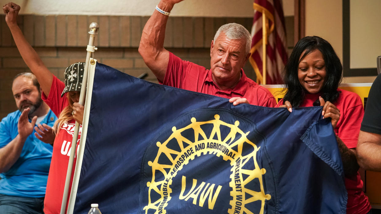  UAW organizers celebrate Tennessee unionization vote. 