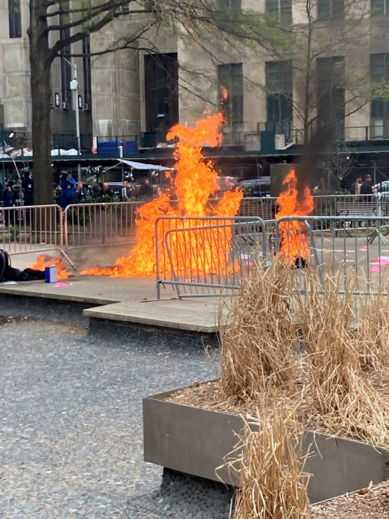 The chilling video shows one man off-camera beginning his plea for police right before Azzarello ignited himself into a ball of flames just as jury selection concluded in Trump’s historic case. Via REUTERS