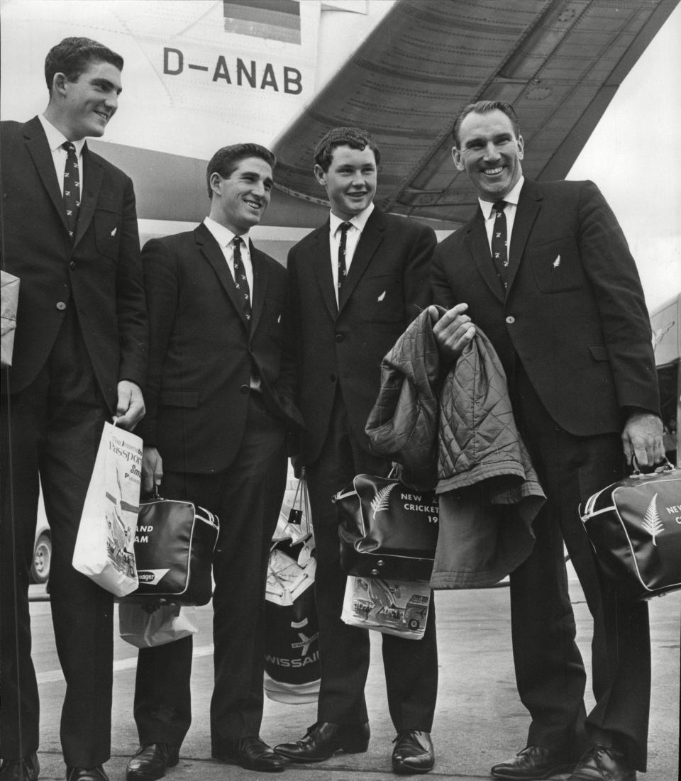 Reid, right, in 1965, his final year in cricket, with his fellow Kiwis, l-r, Richard Collinge, Vic Pollard and Graham Vivian - ANL/Shutterstock