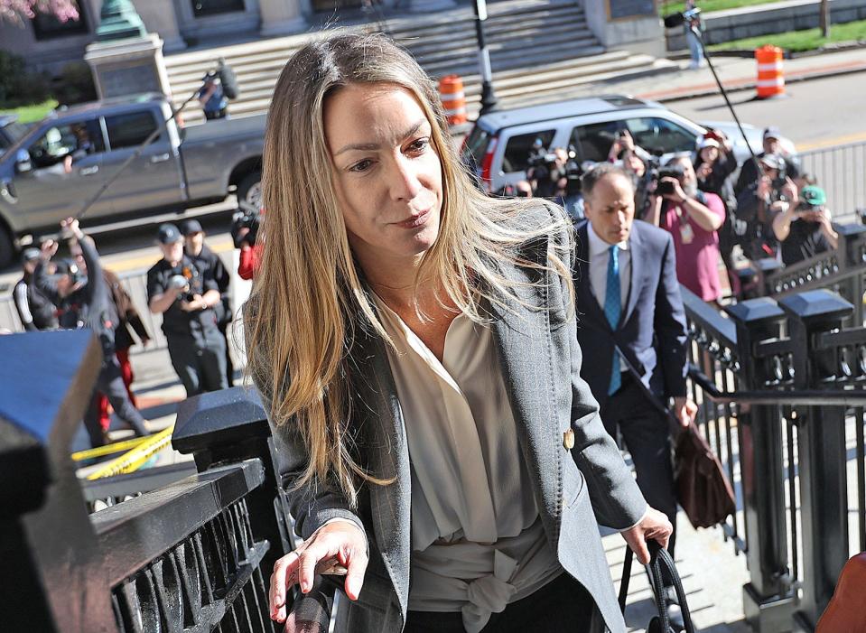 Karen Read arrives at Norfolk Superior Court in Dedham for the start of jury selection in her murder trial on Tuesday, April 16, 2024.