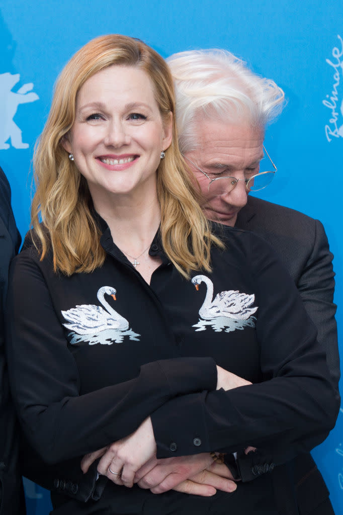 Laura Linney gets a hug from the <em>Dinner</em> costar Richard Gere (Photo: Getty Images)