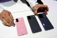 The Samsung Galaxy S20, S20+ and S20 Ultra 5G smartphones are seen during Samsung Galaxy Unpacked 2020 in San Francisco