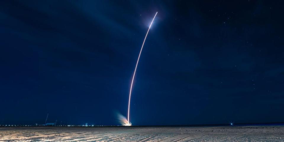 The Shenzhou-13 spacecraft is launched from the Jiuquan Satellite Launch Center on October 16, 2021 in Jiuquan, Gansu Province of China. China launches the Shenzhou-13 spacecraft, carried on the Long March-2F carrier rocket, to Chinese Tiangong space station