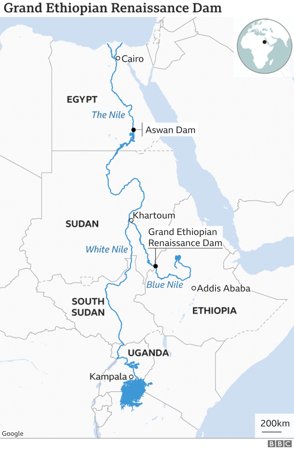 Map showing the Nile