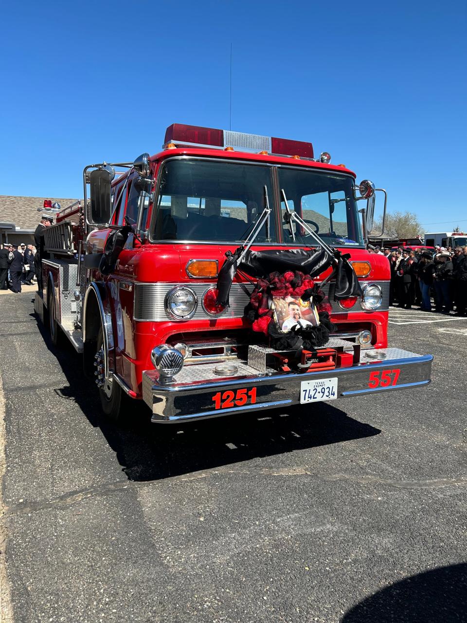The front of Fire Engine 1251 was made into a memorial to fallen Fritch Fire Chief Zeb Smith, who died while fighting a house fire. He had been fighting the wildfires that have been raging across the Texas Panhandle for days before.