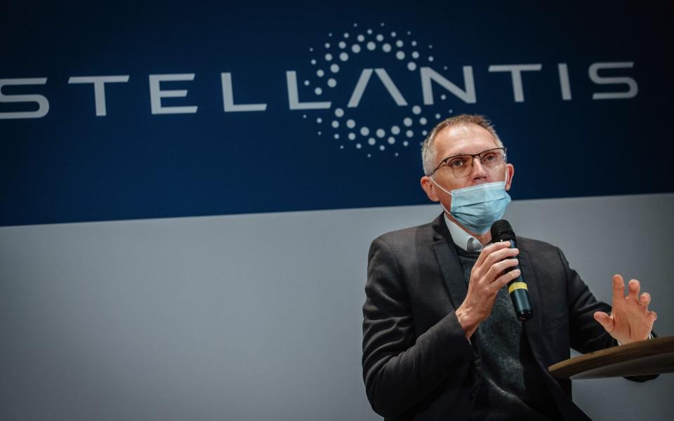 Carlos Tavares, chief executive officer of Stellantis, speaks during a news conference at the automaker's technical center in Velizy-Villacoublay near Paris - Bloomberg 