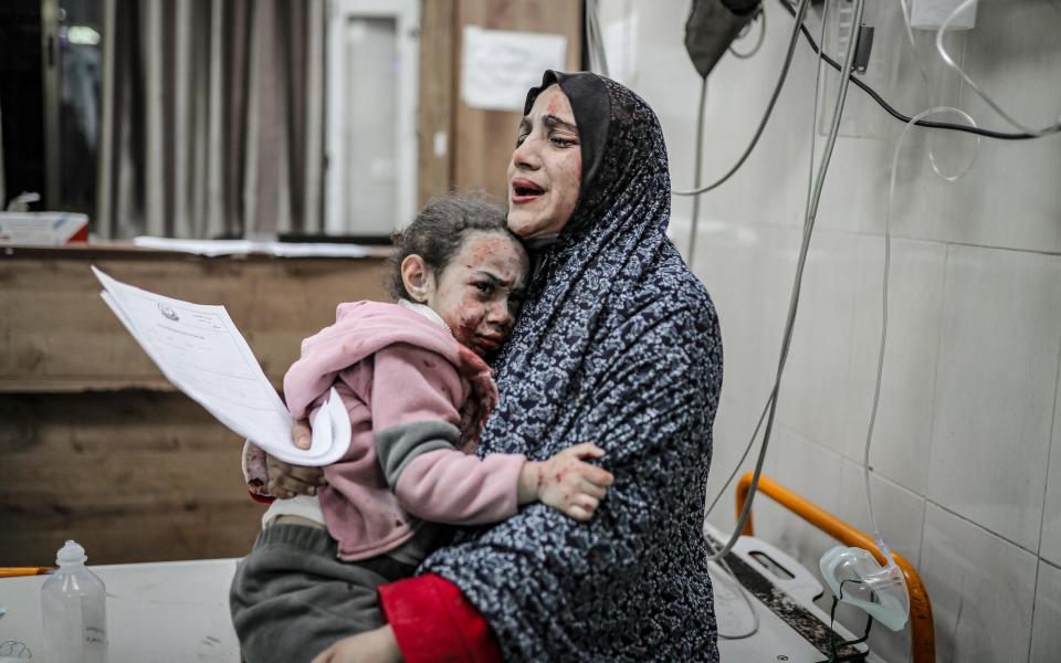 A wounded mother and daughter at the Nasser hospital in Khan Younis, southern Gaza