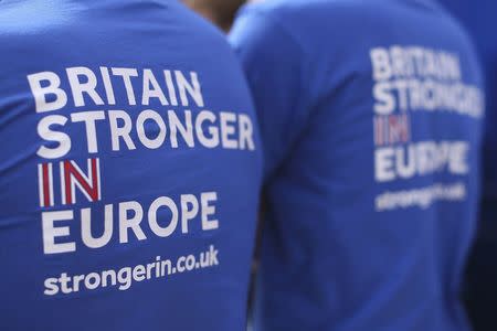 Students attend the launch of the 'Brighter Future In' campaign bus at Exeter University in Exeter, Britain April 7, 2016. REUTERS/Dan Kitwood/Pool