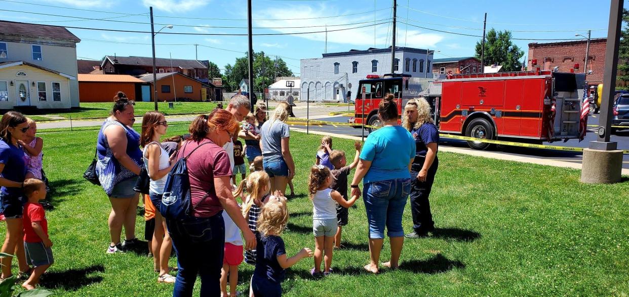 The Early Literacy Summer Reading Group at the Newcomerstown Public Library had a visit from Heather Stein-Wells of the Newcomerstown Emergency Rescue Squad, who brought a fire truck to the library so members of the group could climb inside and try on gear. Library officials also gave thanks to two more donors: Dr. Richard Roe, Chiropractor's Office and Connolly, Hillyer, & Ong Law firm.