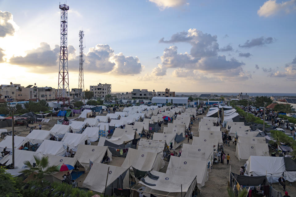 FILE - A UNDP-provided tent camp for Palestinians displaced by the Israeli bombardment of the Gaza Strip is seen in Khan Younis on Oct. 19, 2023. Since the the fighting began, around 22,000 people have taken shelter there. (AP Photo/Fatima Shbair, File)