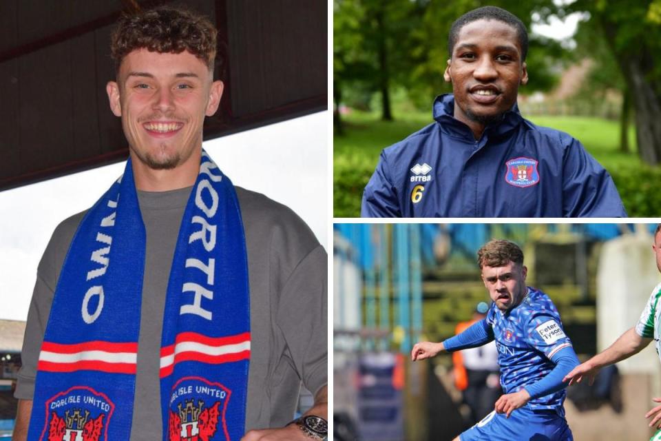 Cameron Harper, left, will wear number 20, while Aaron Hayden, top right, has regained his former squad number 6 at Carlisle. Bottom right, Alfie McCalmont has vacated number 10... <i>(Image: Carlisle United / Stuart Walker / Barbara Abbott)</i>