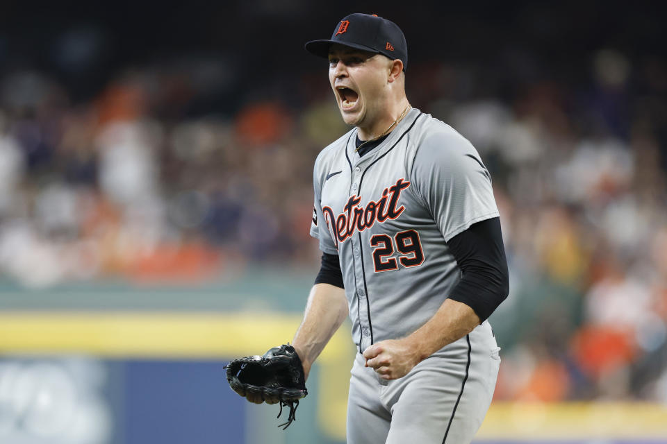 Pemenang Triple Crown Tarik Skubal kembali tampil cemerlang dalam kemenangan Detroit. (Tim Warner/Getty Images)