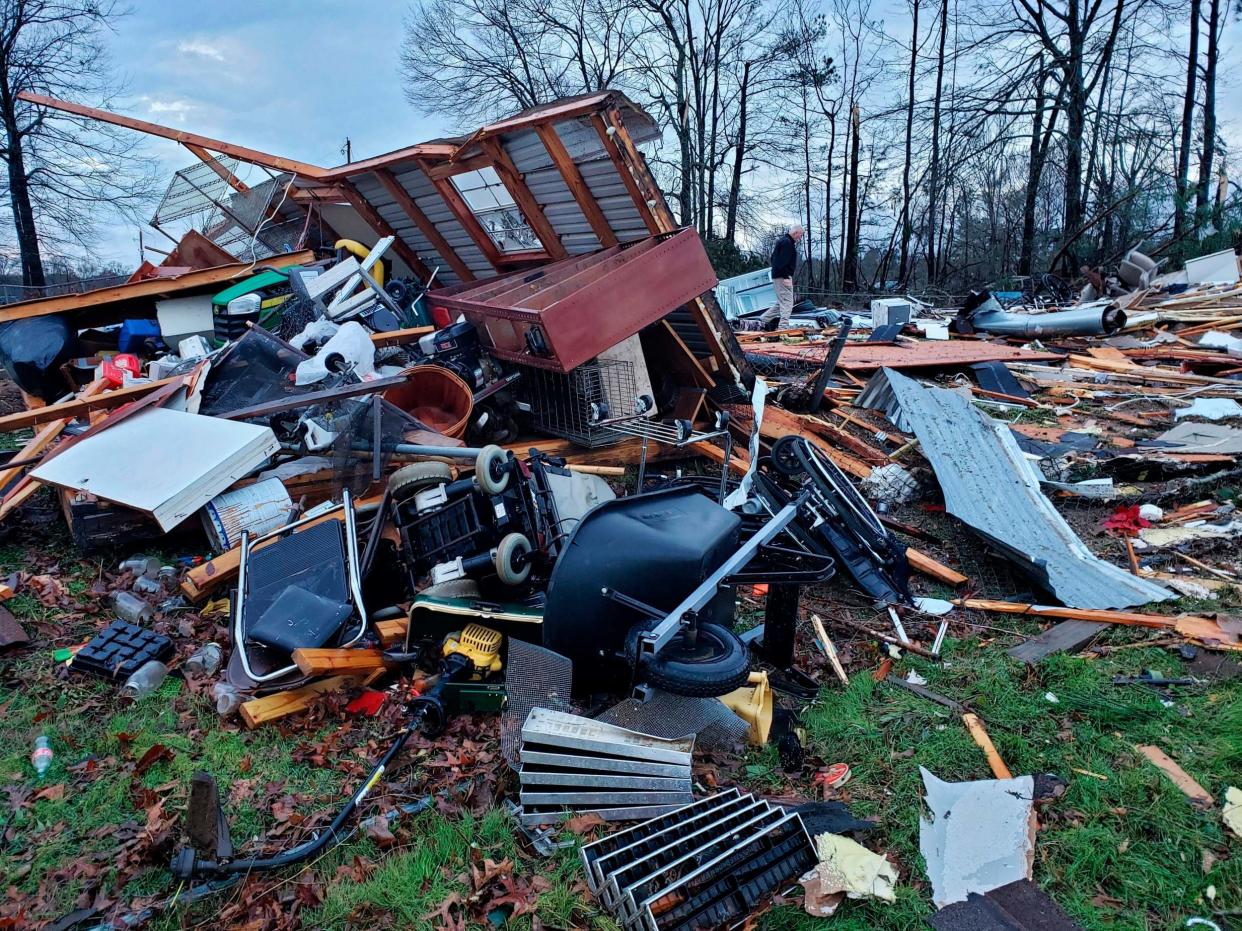 The trailer home of an elderly couple in Louisiana was demolished in high winds: AP