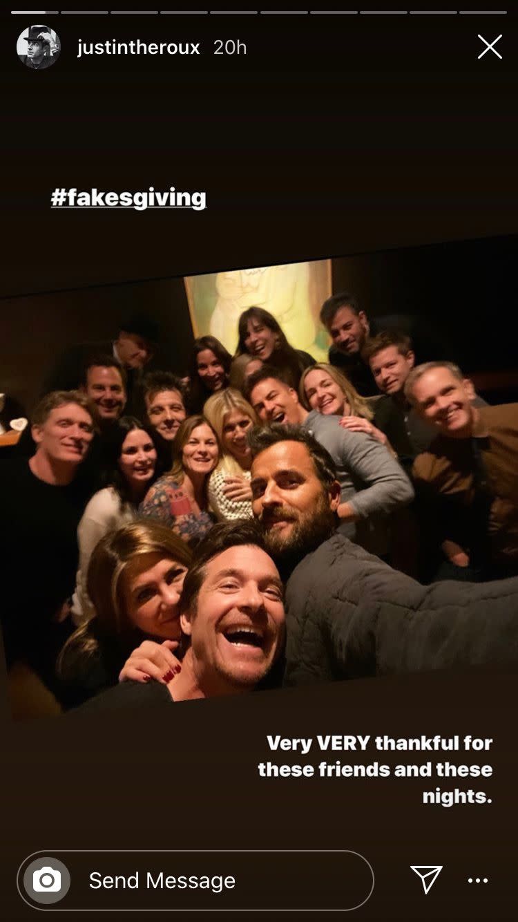 Justin Theroux attends Jennifer Aniston's Friendsgiving. (Photo: Justin Theroux via Instagram)