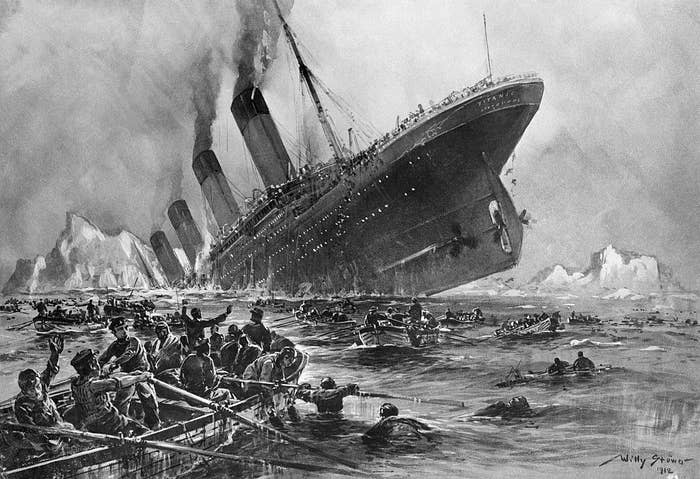 An artist's depiction of the sinking of the Titanic