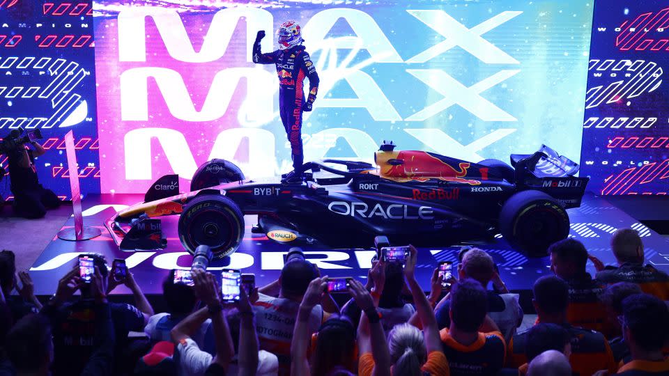 Verstappen celebrates after winning his third title. - Clive Rose/Getty Images