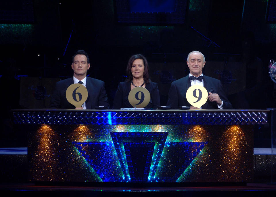 Craig Revel Horwood, Arlene Phillips and Len Goodman during the final dress rehearsal for the first ever tour of Strictly Come Dancing Live. (Photo by Michael Boyd/PA Images via Getty Images)