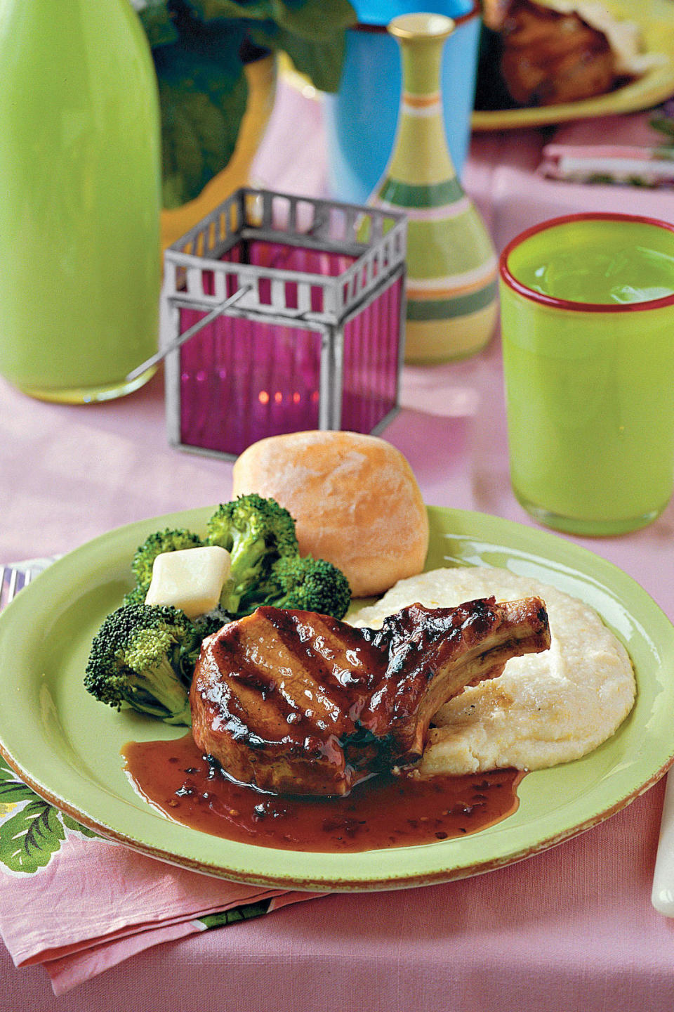 Grilled Maple Chipotle Pork Chops on Smoked Gouda Grits