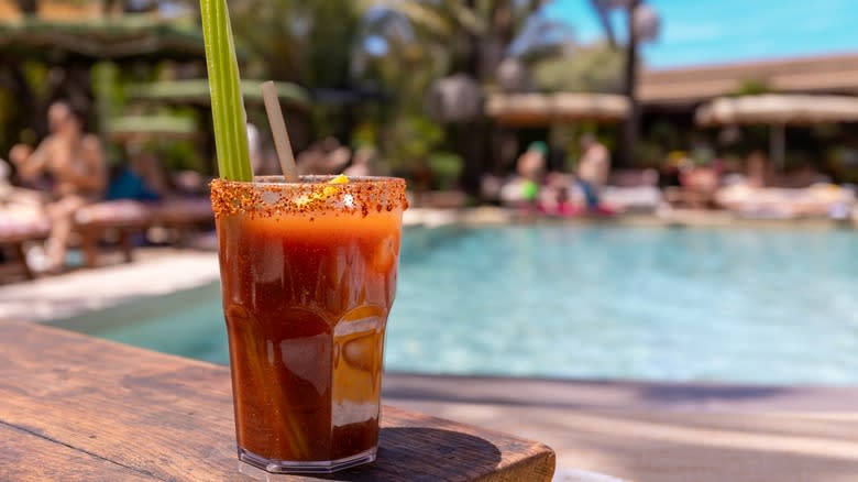 bloody mary cocktail poolside