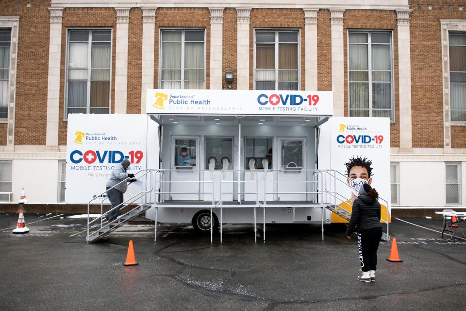 A mobile coronavirus testing facility is set up at Beloved St. John in North Philadelphia.