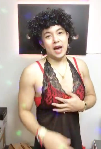 Facebook livestream auctioneer Ladyboy Auction's Daniel Lee in character as "Lee Chu Kang". 